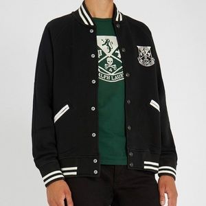 Polo Ralph Lauren Men's New York Crew Varsity Jacket Black Skull Cross Bones